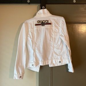 White denim jacket with patches